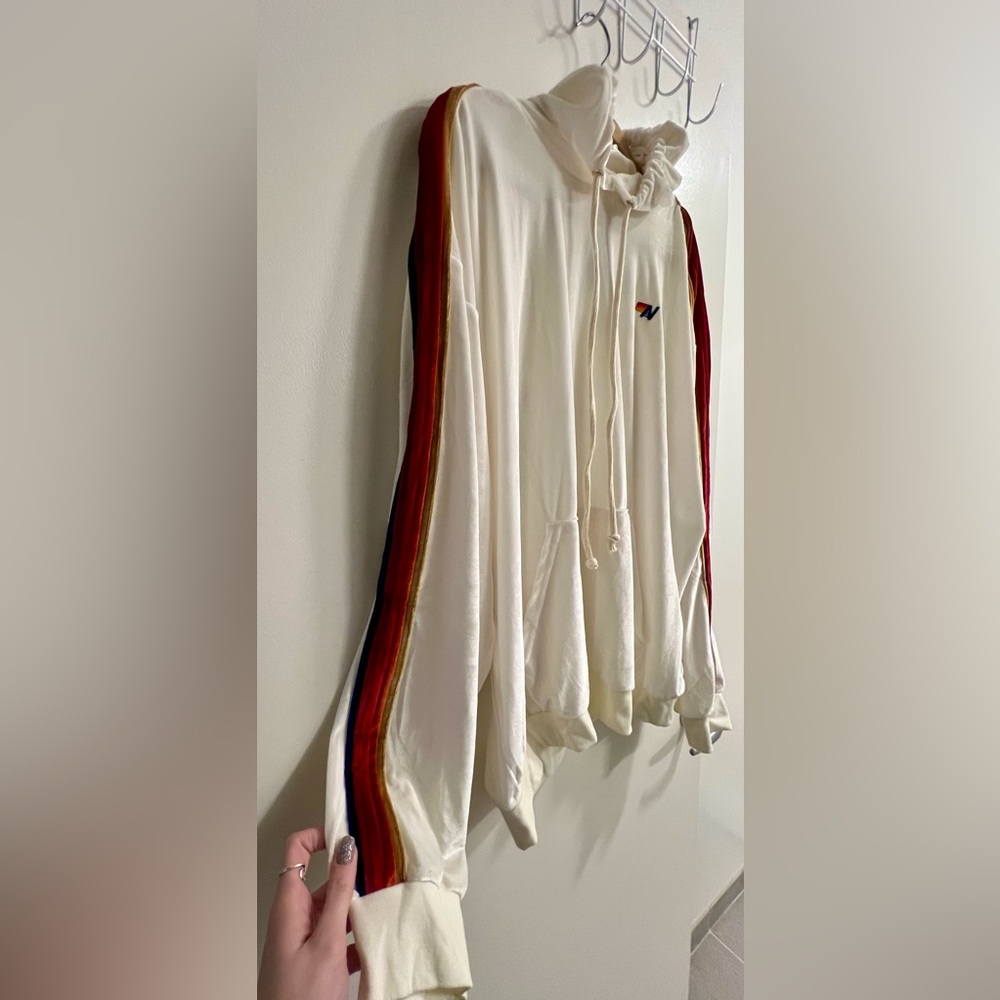 LIKE NEW Aviator Nation | Unisex Drawstring Hoodie with Multicolor Stripes - Picture 2 of 12